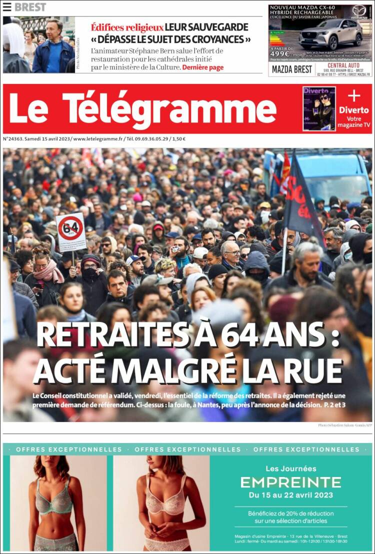 Portada de Télégramme (Francia)
