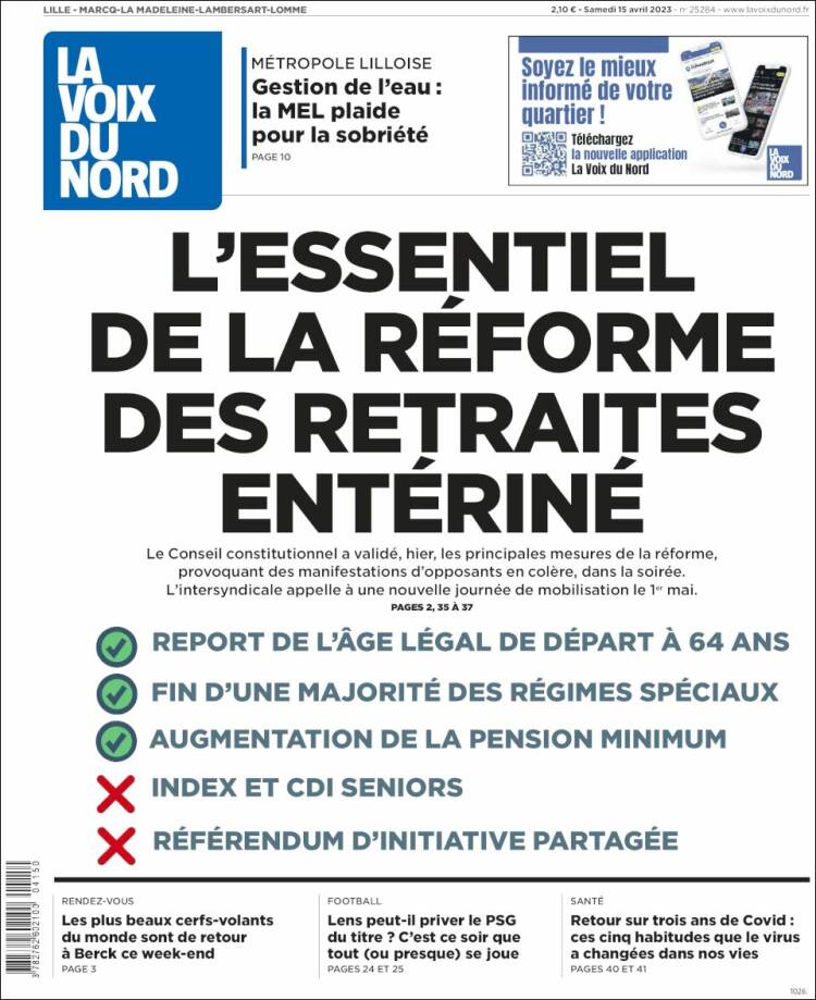 Portada de La Voix du Nord (Francia)