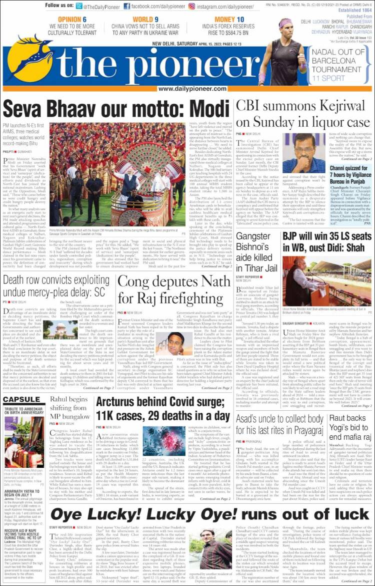 Portada de The Pioneer (India)