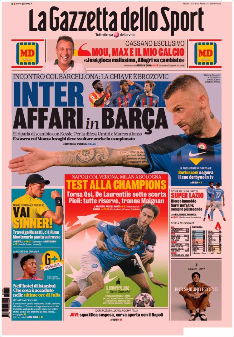 Portada de La Gazzetta dello Sport (Italia)