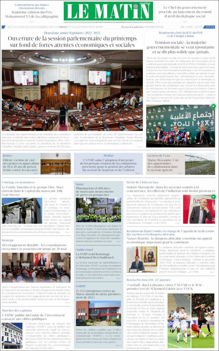 Portada de Le Matin (Marruecos)