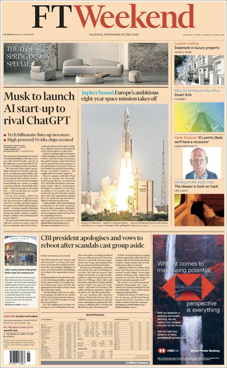 Portada de Financial Times (Reino Unido)