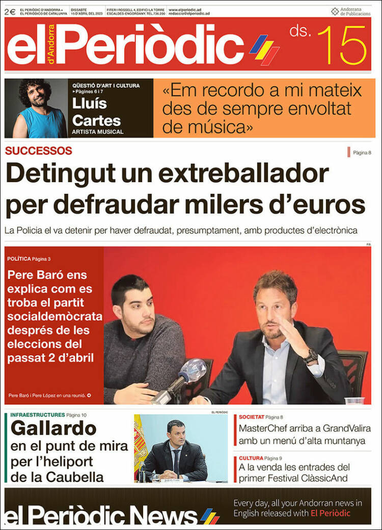 Portada de El Periòdic d'Andorra (Andorre)