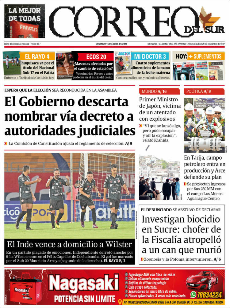 Portada de Correo Sur (Bolivia)