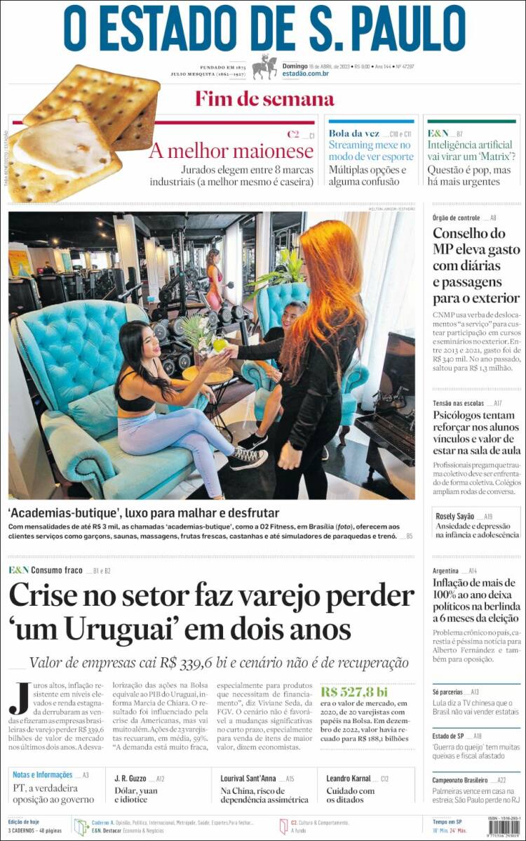 Portada de O Estado de São Paulo (Brasil)