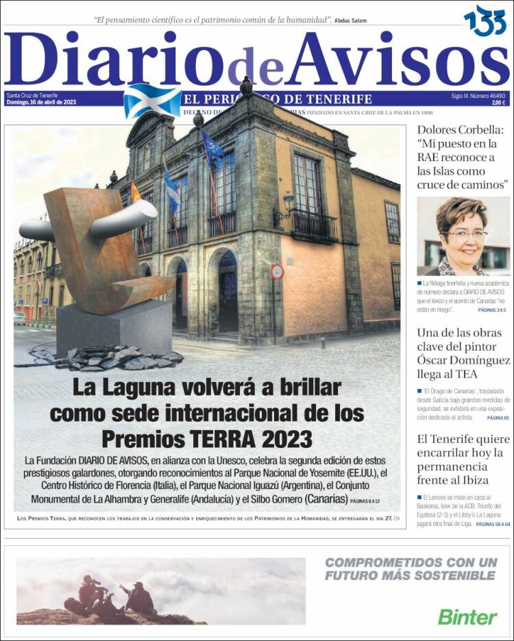 Portada de Diarios de Avisos (España)