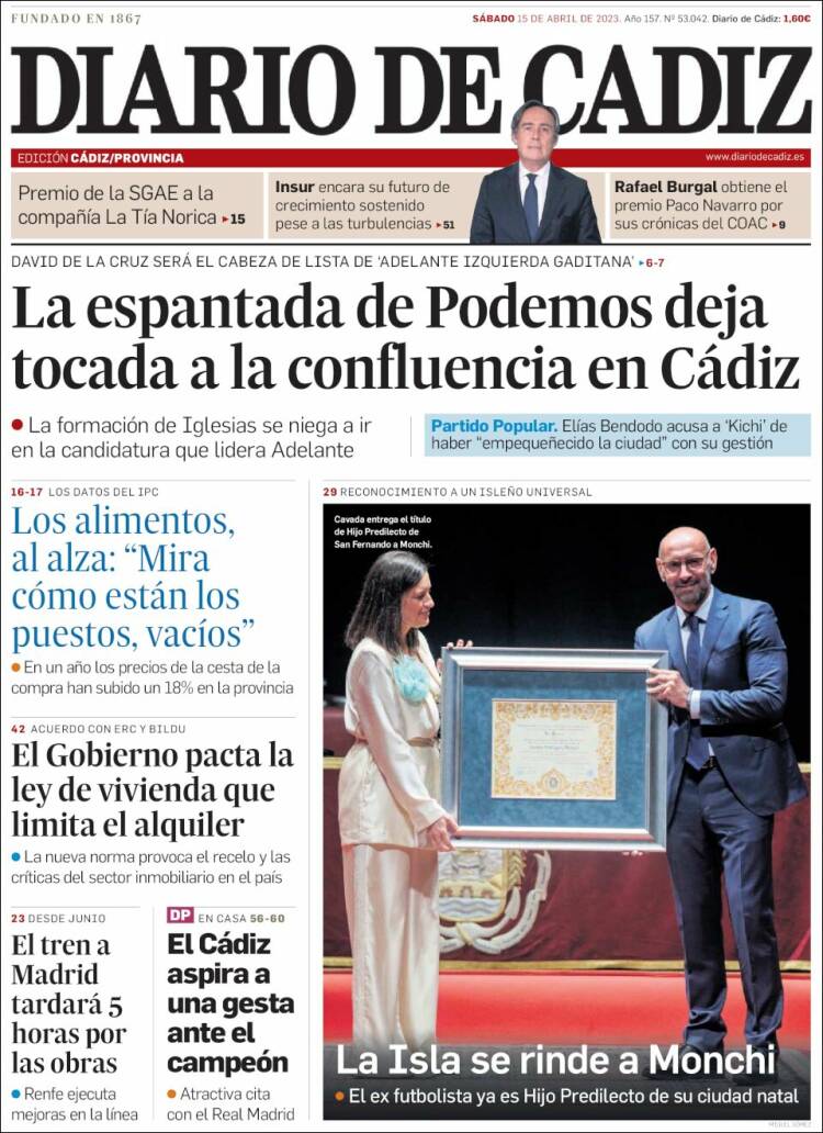 Portada de Diario de Cádiz (España)