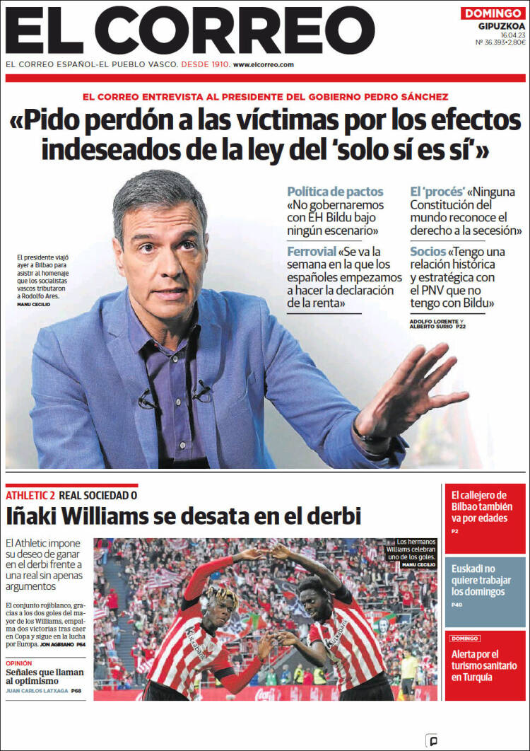 Portada de El Correo - Guipuzcoa (España)