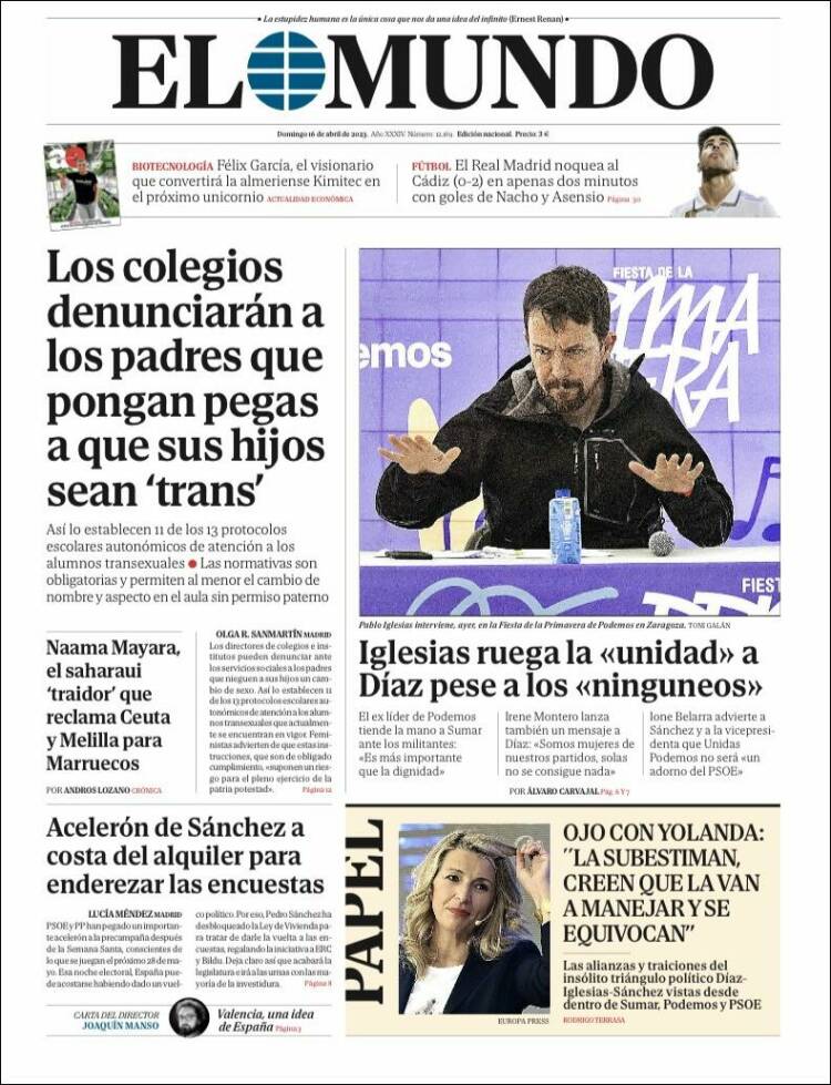 Portada de El Mundo (España)