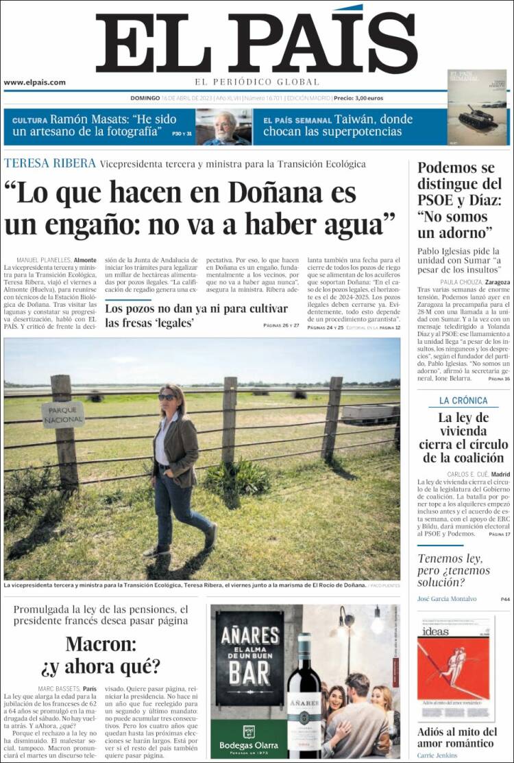 Portada de El País (España)