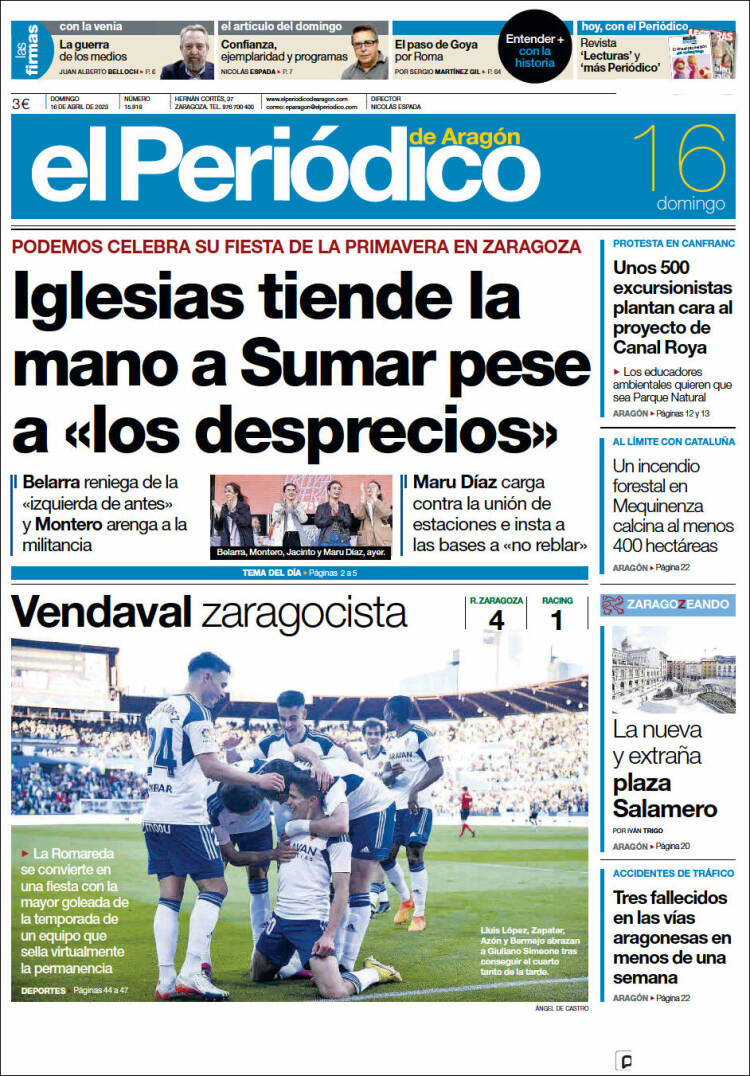 Portada de El Periódico de Aragón (España)
