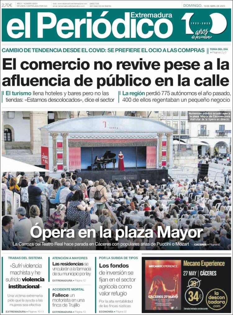 Portada de El Periódico de Extremadura (España)
