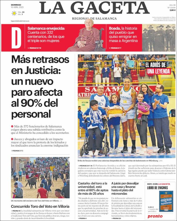 Portada de La Gaceta de Salamanca (España)