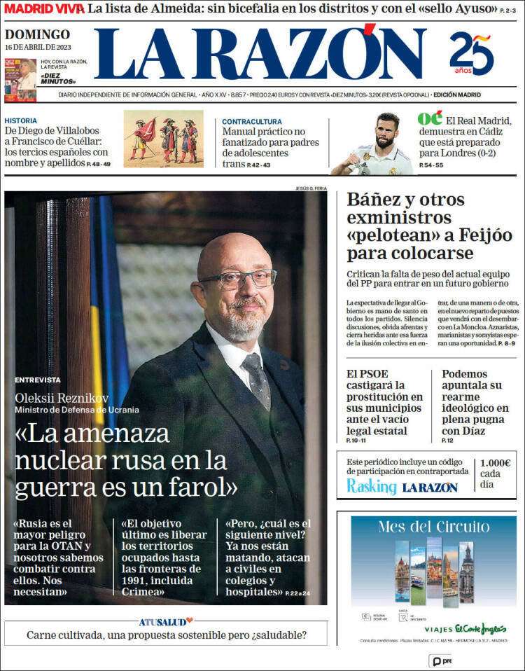 Portada de La Razón (España)