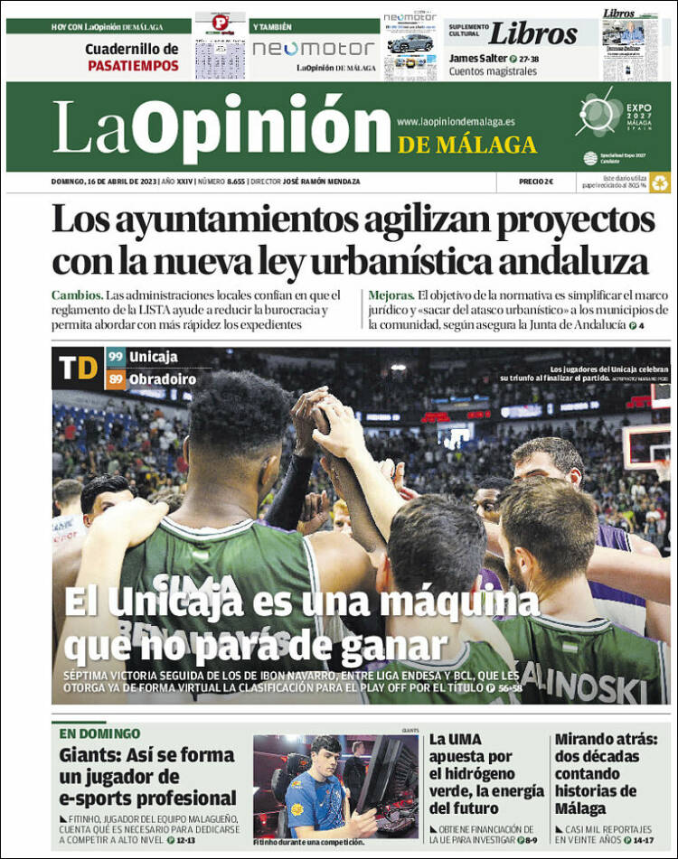 Portada de La Opinión de Málaga (España)