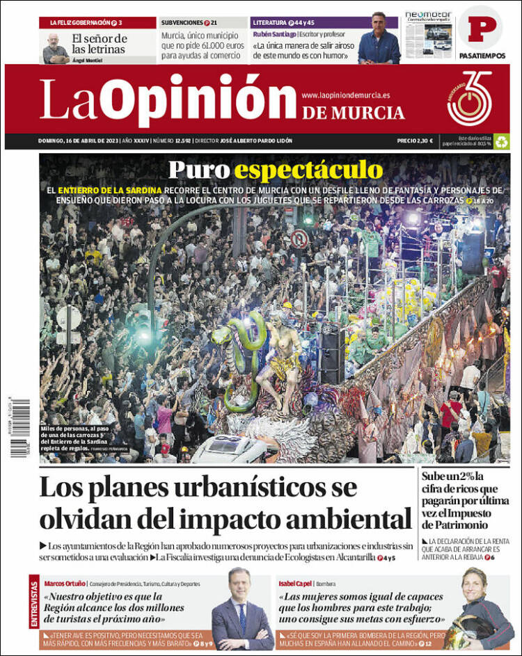 Portada de La Opinión de Murcia (España)