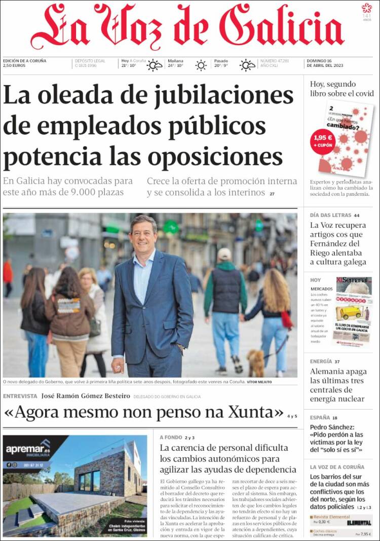 Portada de La Voz de Galicia (España)