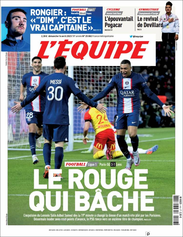 Portada de L'Equipe (Francia)