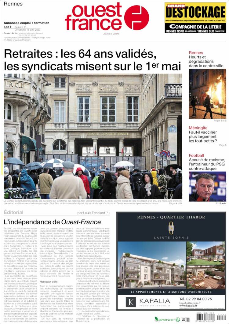 Portada de Ouest France (Francia)