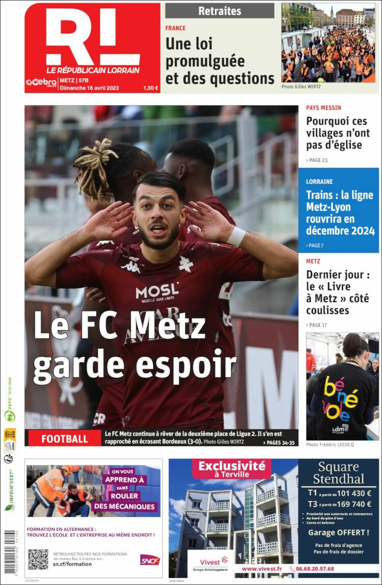 Portada de Le Republicain Lorrain (Francia)
