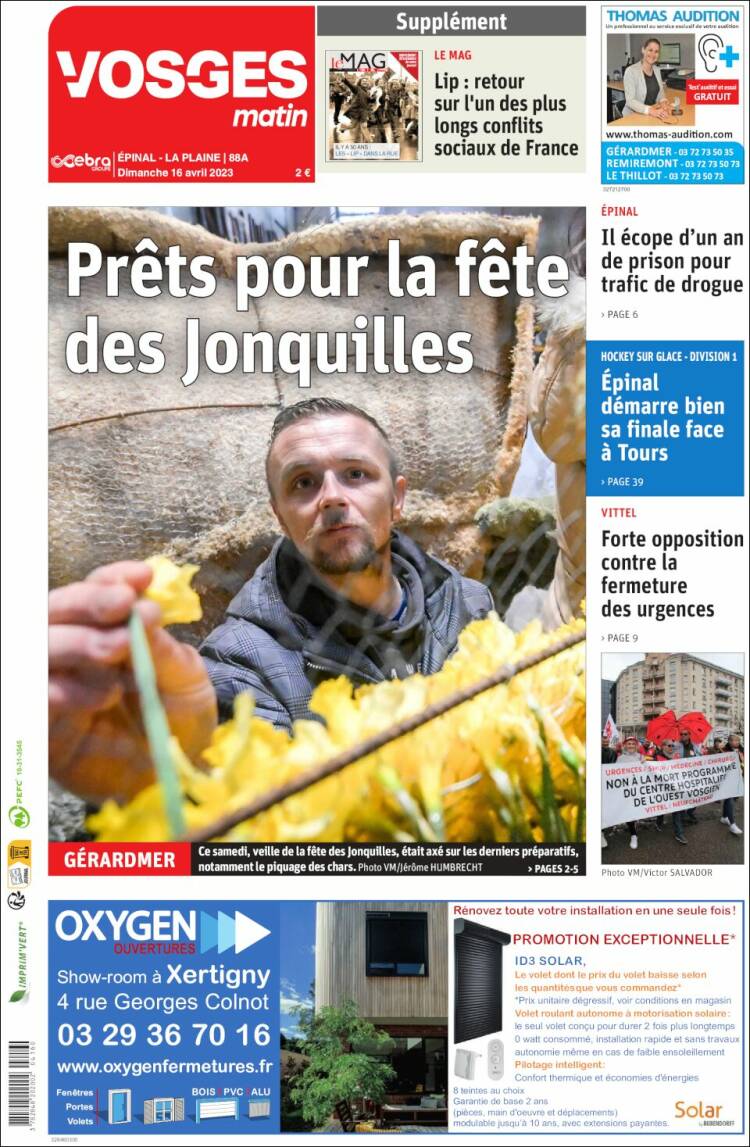 Portada de Vosges Matin (Francia)