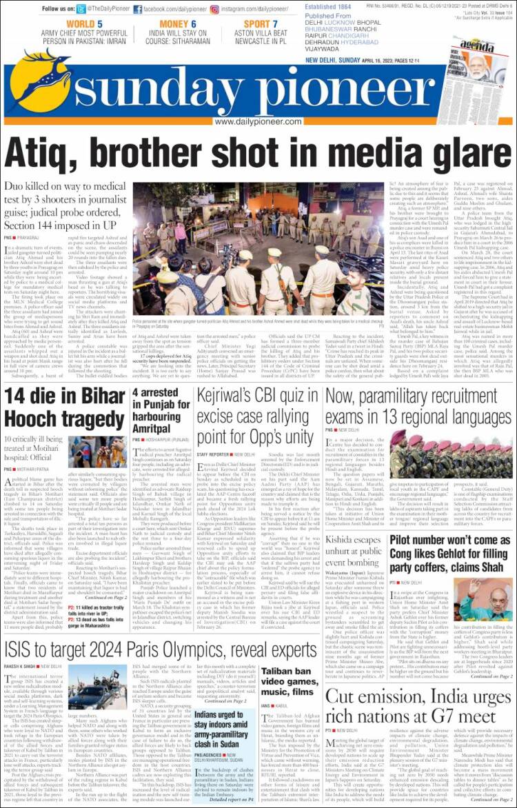 Portada de The Pioneer (India)