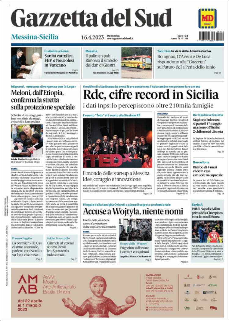 Portada de Gazzetta del Sud (Italia)