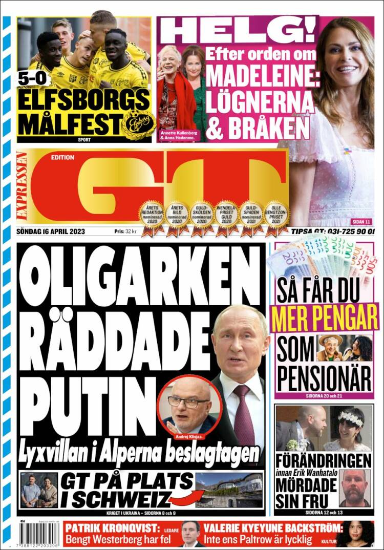 Portada de Göteborgstidningen (Suecia)