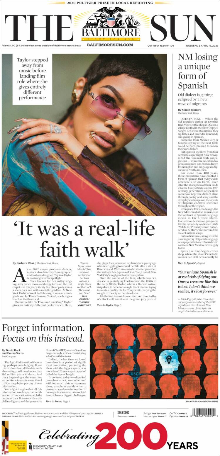 Portada de The Baltimore Sun (USA)