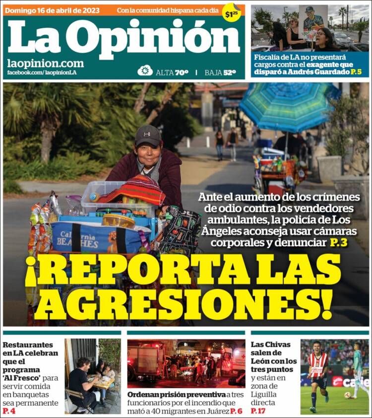 Portada de La Opinión (USA)