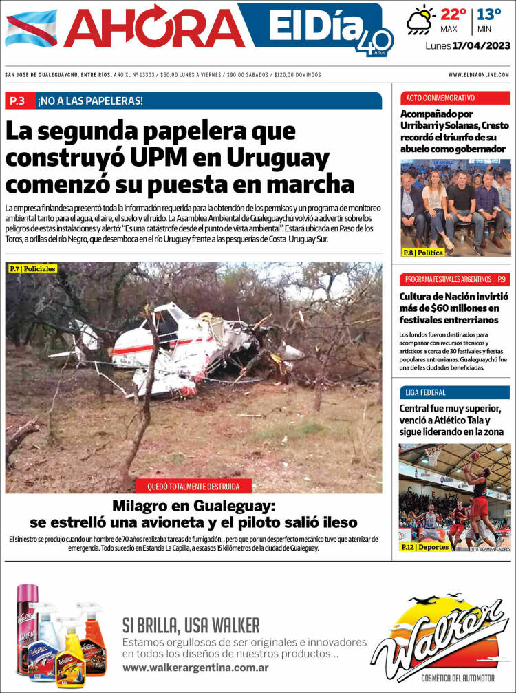 Portada de El Día de Gualeguaychú (Argentina)