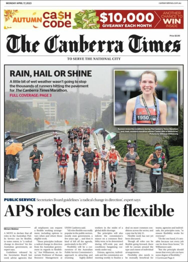Portada de The Canberra Times (Australia)
