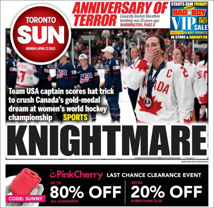 Portada de The Toronto Sun (Canada)