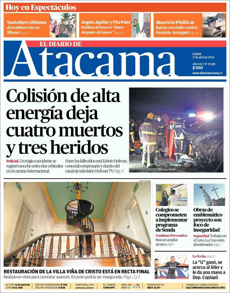 Portada de Diario de Atacama (Chile)