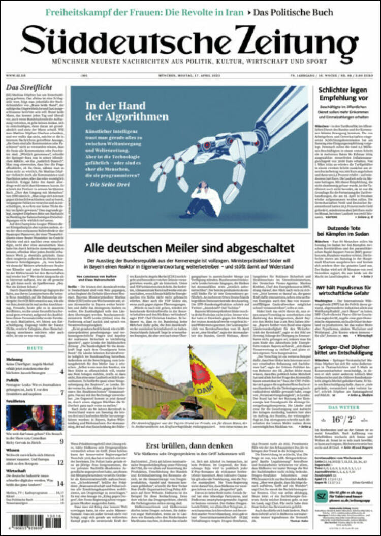 Portada de Sueddeutsche (Alemania)