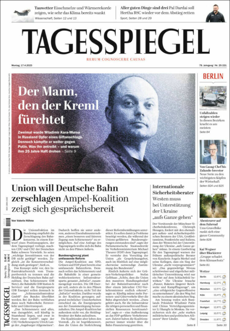Portada de Der Tagesspiegel (Alemania)