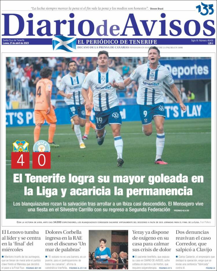 Portada de Diarios de Avisos (España)