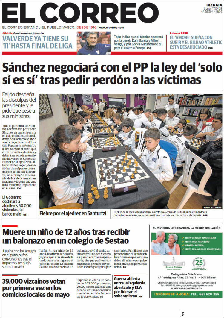 Portada de El Correo (España)