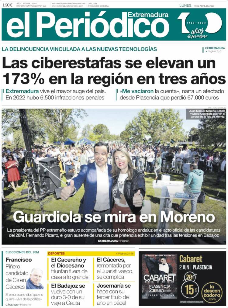 Portada de El Periódico de Extremadura (España)