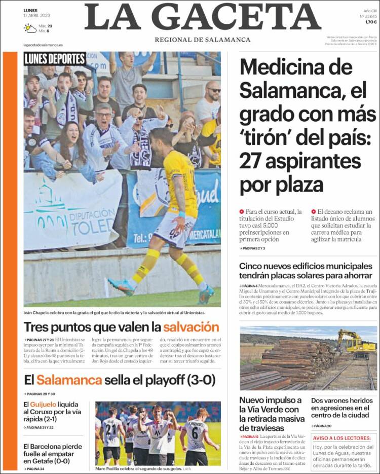 Portada de La Gaceta de Salamanca (España)