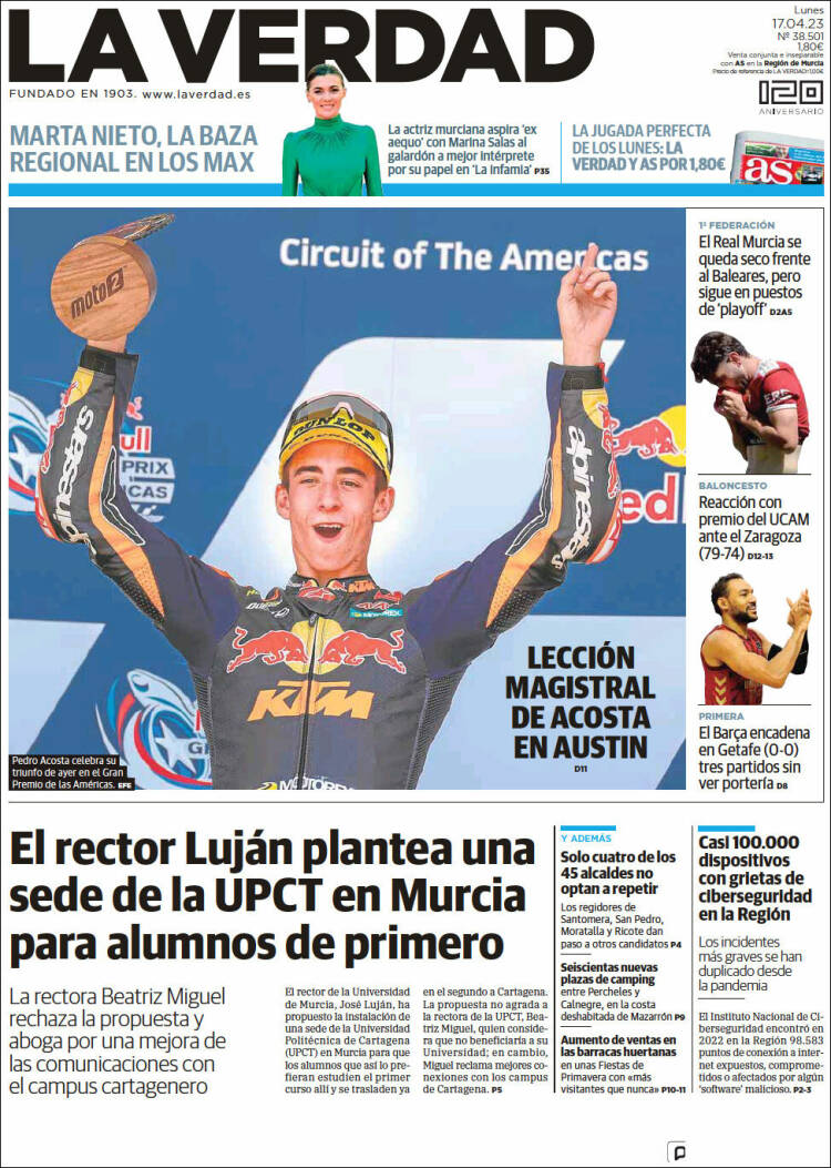 Portada de La Verdad de Murcia (España)