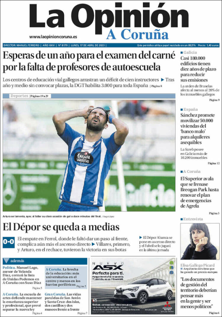 Portada de La Opinión de A Coruña (España)