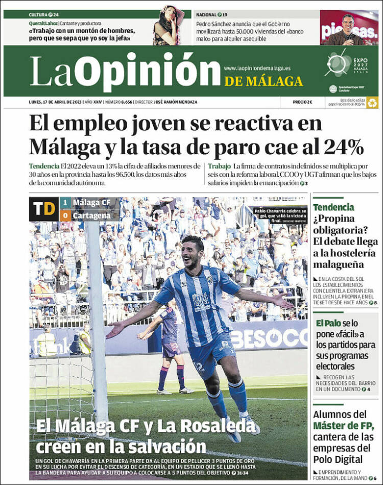 Portada de La Opinión de Málaga (España)