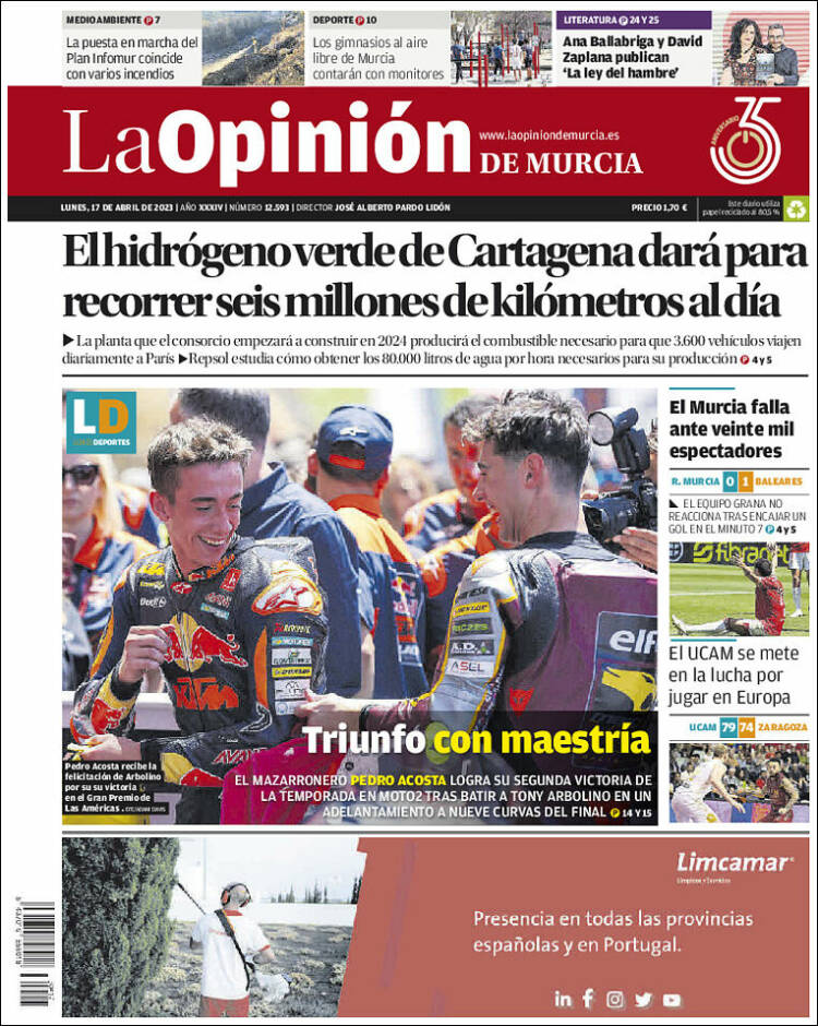 Portada de La Opinión de Murcia (España)