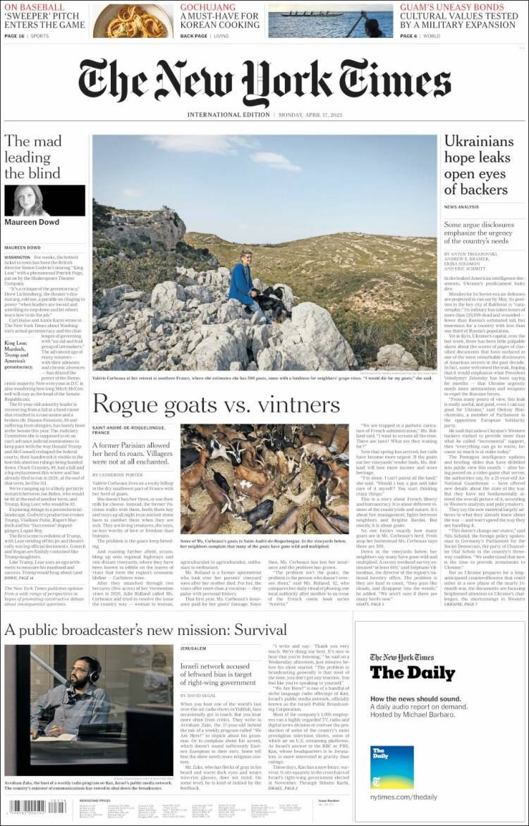 Portada de International New York Times (Europa)