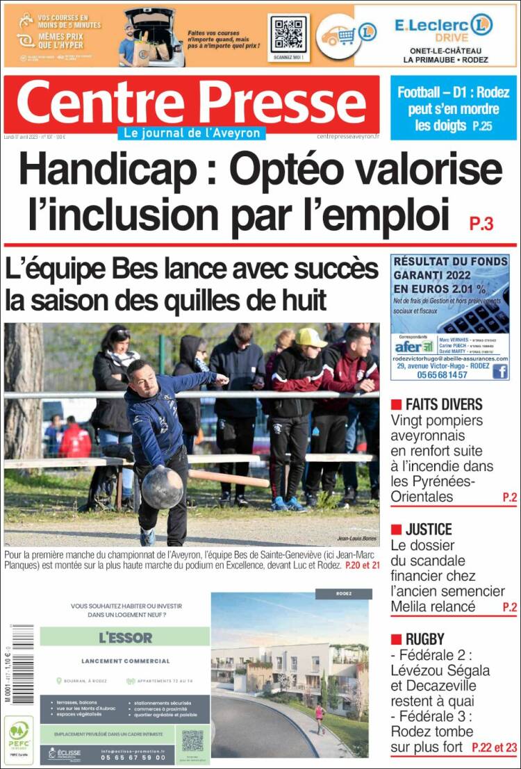 Portada de Centre Presse (Francia)