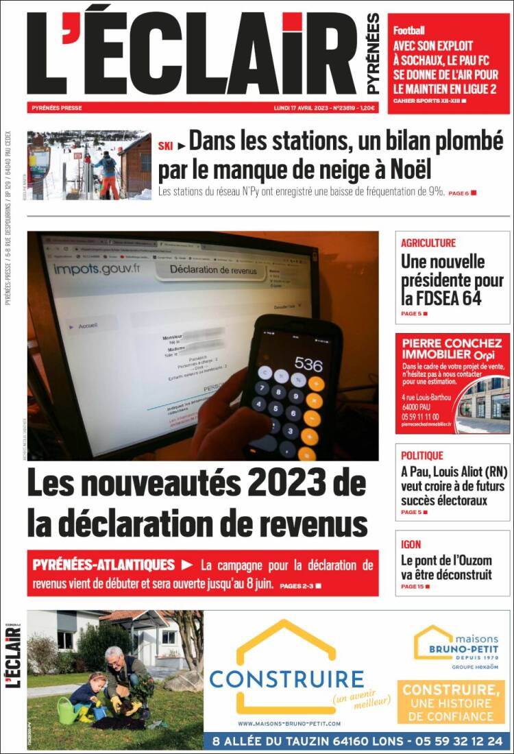 Portada de L'Eclair des Pyrénées (Francia)