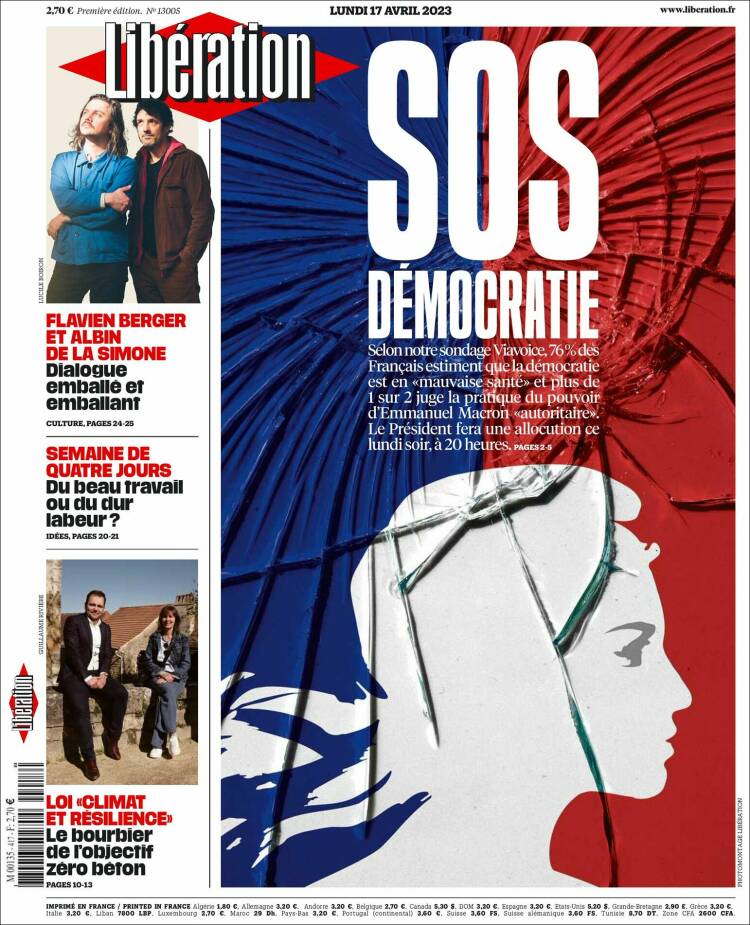 Portada de Libération (Francia)