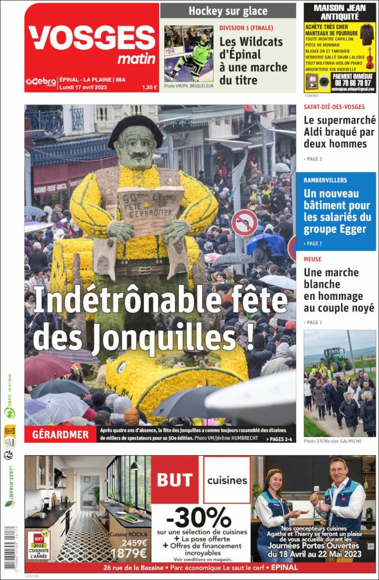 Portada de Vosges Matin (Francia)