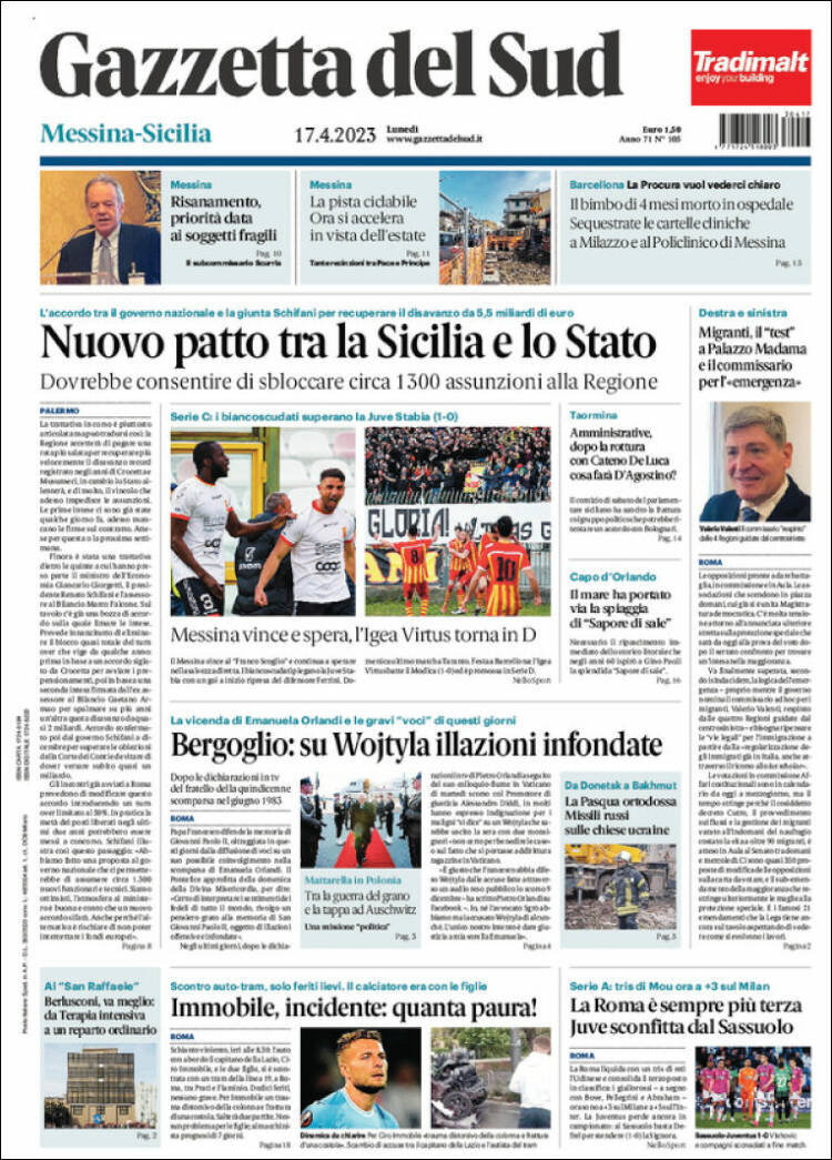 Portada de Gazzetta del Sud (Italia)